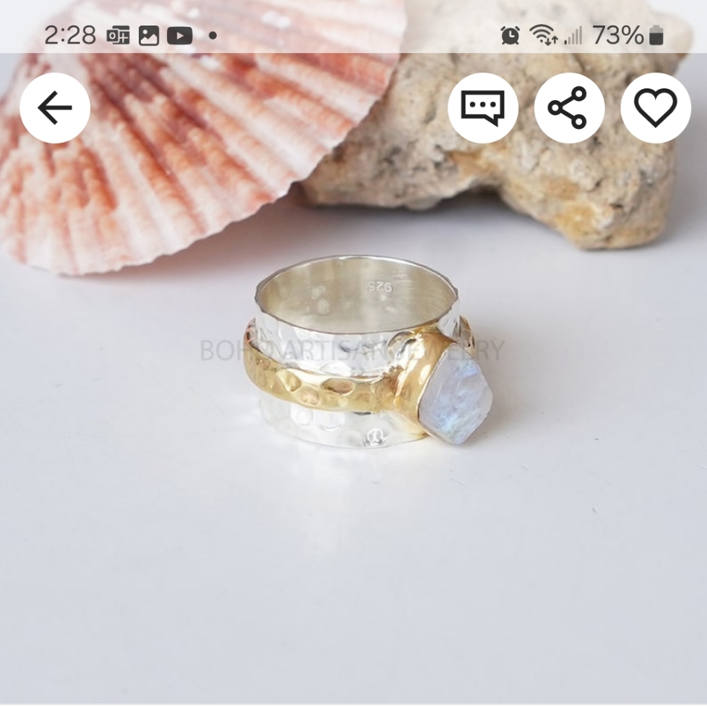 Raw Moonstone Hammered Twotone Band